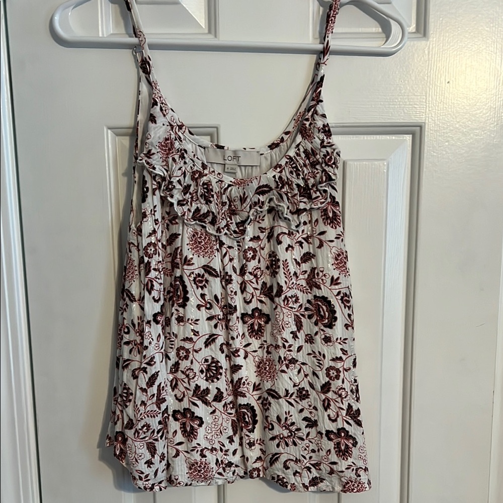LOFT White and Cream Ruffled Camisole Top